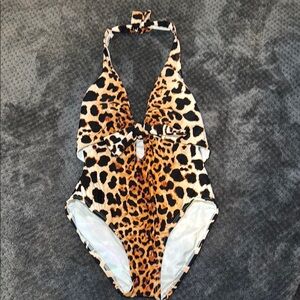 Vince Camuto Leopard Cheetah Halter Swimsuit
